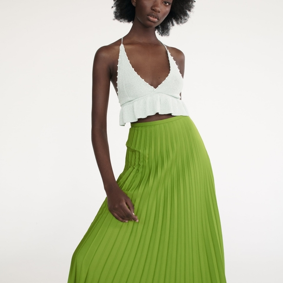 NWT Zara Pleated Midi Skirt - Green - Picture 6 of 9